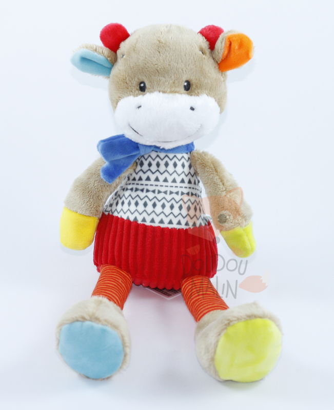  soft toy cow red orange blue white 